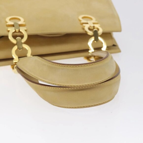 Salvatore Ferragamo Gancini Hand Bag Suede Beige Gold - Picture 7 of 16